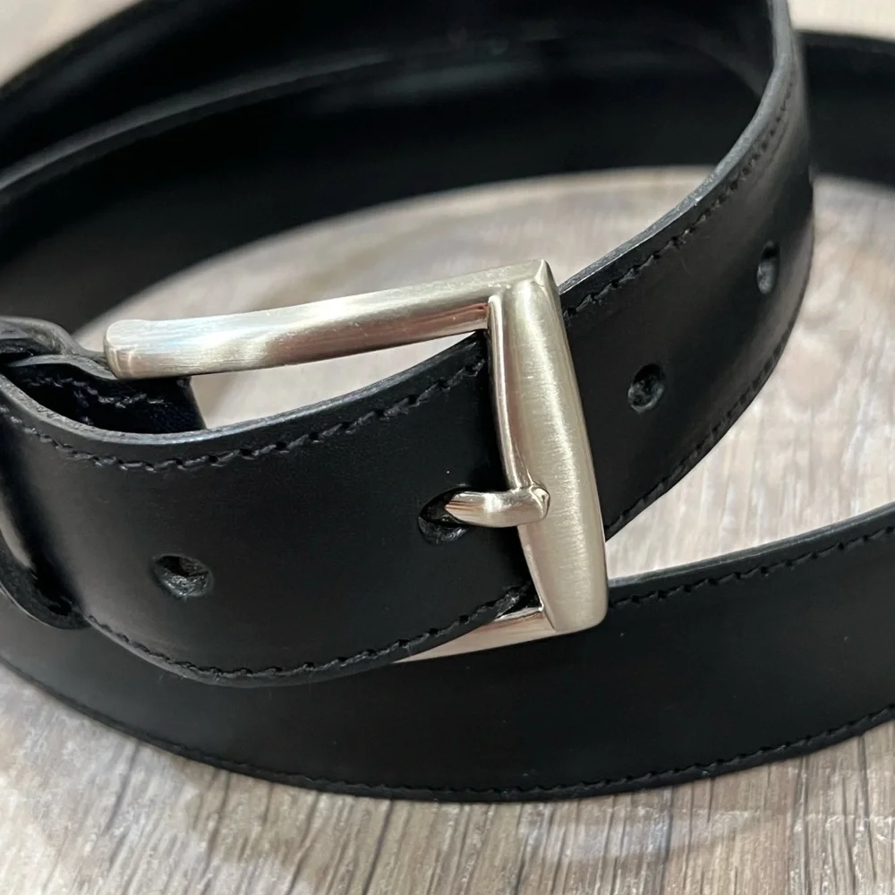 Joseph Turner Made in England XL 38W Genuine Leather Black Belt Silver Buckle